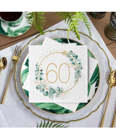 60th Birthday Decoration Napkins | 40 Eucalyptus & Gold Green Paper Napkins for Men & Women | Perfect for 60th Birthday Parties | Jiaju C1 - Buy Online on GoSupps.com