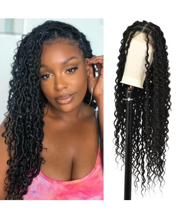 Lexqui 32 Square Knotless Locs Briaded Wigs for Black Women Full Lace Briaded Wig with Boho Curls Synthetic Lace Front Braided Wigs with Baby Hair Dreadlocs Cornrow Briads Wig