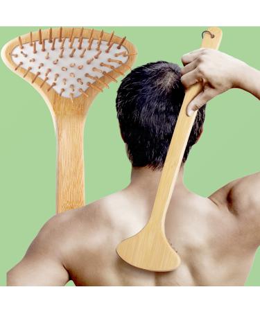 Large Curved Bamboo Back Scratcher - 59 Wooden Points Provide Instant Itch Relief, Curved Handle & Air Cushion, Easy to Reach Itch Point, Back Massager for Men Women Adults(White)