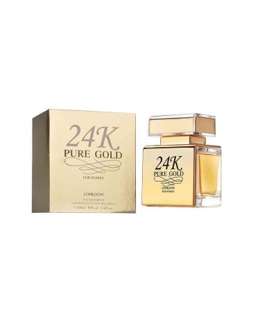 24K Pure Gold - Long Lasting Perfume for Women - Woody and Citrus Scent with Notes of Clementine Blackcurrant Tuberose Freesia and Vanilla - Travel Size Womens Perfume Spray - 3.4 oz Sandalwood Vanilla Citrus 3.4 Ounce (Pack of 1)