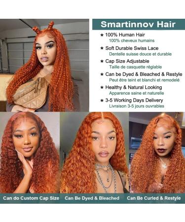 24 Inch Ginger Orange Water Wave Human Hair Lace Front Wig | 10A Brazilian Virgin Hair | Pre plucked with Baby Hair | 150% Density | Remy Hair Wig for Women - Buy Online on GoSupps.com