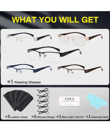 Shop BLS BLUES 5 Pack Men's Costume Eyewear Stylish Metal Frame Reading Glasses (1.25X) for International Shipping - Buy Online on GoSupps.com
