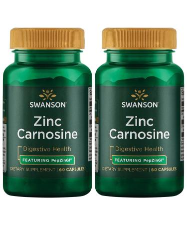 Swanson Zinc Carnosine (PepZin GI) - Natural Supplement Promoting Gastric Health & Digestive Support - Supports Microbial Balance in The Stomach - (60 Capsules) 2 Pack 60 Count (Pack of 2)