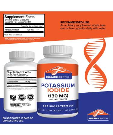 (3 Pack) Potassium Iodide 130mg - 180 Capsules for Thyroid Support - Dietary Supplement with KI Potassium Iodine - Best Potassium Iodide Tablets - Buy Online on GoSupps.com
