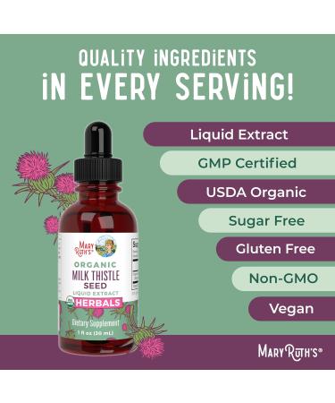 MaryRuth Organics Milk Thistle Seed Liquid Extract Drops 1 fl oz | 1 190 mg Milk Thistle Seed | Silybum marianum | Alcohol-Free | Vegan | USDA Organic | Non-GMO - Buy Online on GoSupps.com