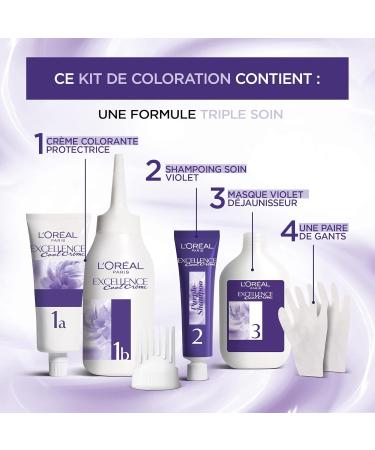 L OR AL PARIS - Triple Care Permanent Hair Color - Anti-Yellow Highlights - Covers 100% of White Hair - Excellence Cool Cr me - Shade: Ultra Ash Dark Blonde (6.11) - Buy Online on GoSupps.com