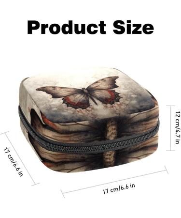 Retro Butterfly Menstruation Pad Bag with Zipper | Women's Napkin & Tampon Pouch | Stylish Collective Bags for Women & Girls - Color 7 - Buy Online on GoSupps.com
