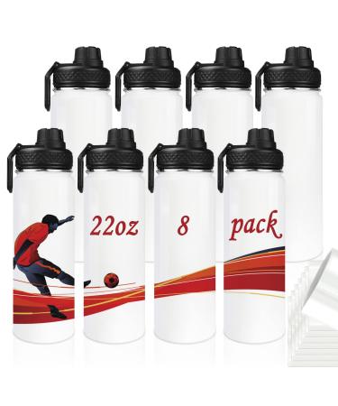 AiHeart 22oz Sports Water Bottle,Sublimation Blanks Bulk Stainless Steel Double Wall Insulated Flask with Shrink Wrap Films Handle and Lid,Suitable for Gifts for Outdoor Sportsmen(8Pack) White 8PACK