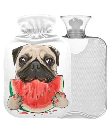 NAANLE Pug dog watermelon heat bottle with cover transparent hot water bottle 1l heat bottle for bed hand feet warmer pain relief warmth and cold therapy