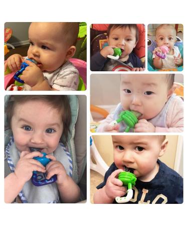 HAOBAOBEI Baby Food Feeder/Fruit Pacifier Teether (2 Pack) with 3 Silicone Pouches - Blue & Green - Buy Online on GoSupps.com