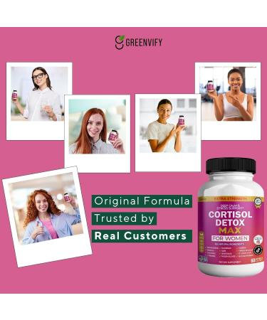 GREENVIFY Cortisol Detox Max for Women Extra Strength Stress Support 60 Capsules 30-Day Supply Ashwagandha Rhodiola Magnesium (3) - Buy Online on GoSupps.com