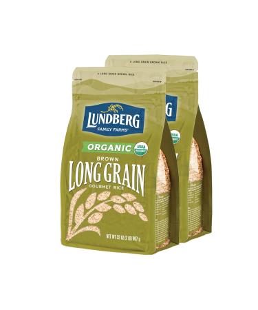 Lundberg Family Farms - Organic Brown Long Grain Rice, Subtle Flavor, Remains Separate When Cooked, 100% Whole Grain, High Fiber, Pantry Staple, Gluten-Free, USDA Certified Organic (32 oz, 2-Pack) 2 Pound (Pack of 2)
