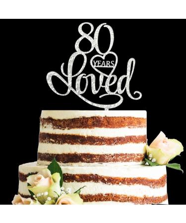 Glitter Silver Acrylic 80 Years Loved Cake Topper 80th Birthday Anniversary Party Decorations (80 Silver) 80 cm Silver
