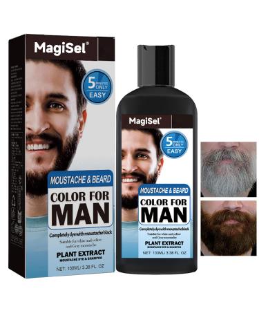 MagiSel Beard Shampoo 3-in-1 Beard Dye for Hair Beard Care Repair Natural Black Hair Dye Natural Gray Coverage Hair Dye Treatment 100ml