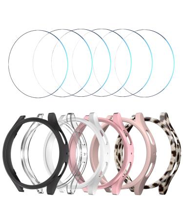 6+6Pack Screen Protector Case for Samsung Galaxy Watch 5 / Galaxy Watch 4 40mm HASDON Bubble Free Tempered Glass Film + Waterproof Hard PC Bumper No Water Collected Protective Cover Black/Rose Gold/Pink/Silver/Leopard/Clear 40mm