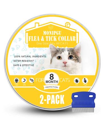 Collar for Cats,2 Pack,Natural Prevention for Cats,8 Months Protection,One Size Fits All Cats,Adjustable & Waterproof,Include Comb
