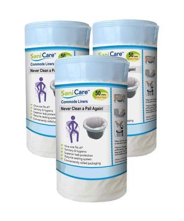 SaniCare Commode Liners - Value Pack - Disposable Bedside Commode Liners - Adult Commode Chair Liners - Universal Commode Pail Liners, 50 Count (Pack of 3)