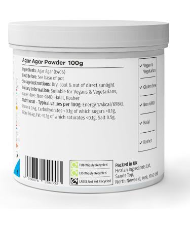 Mr.P Agar Agar 100g Powder - Vegan Gelatine Replacement for Jelly, Mousse, Molecular Gastronomy - Gelling Agent, Vegetarian, Halal, Kosher, Non-GMO - Recyclable Pot - 1 Pack - Buy Online on GoSupps.com