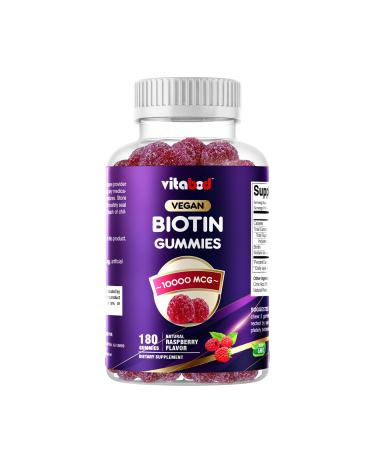 Vitabod Biotin Gummies 10,000 mcg 180 Vegan Gummies Hair, Skin & Nails Support for Women, Men & Kids Non-GMO, Gluten-Free, Delicious Flavor