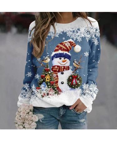 Women's Christmas Snowman & Penguin Print Sweatshirt - Xmas Jumper O-Neck Raglan Top - Winter Long Sleeve Pullover - Blue XL - Buy Online on GoSupps.com