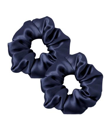 LILYSILK Silk Hair Scrunchies for Frizz Prevention 100% Mulberry Silk Hair Ties for Breakage Prevention Elastic ponytail Holders(Navy Blue 2Pcs) 2 Count (Pack of 1) Navy Blue 2pcs