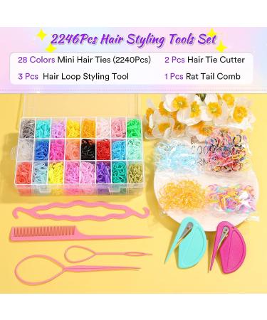 Colorful Hair Rubber Bands Set (2240Pcs) with Hair Tie Cutter - 28 Colors Elastic Ties for Kids & Toddlers - Hair Accessories Kit - Buy Online on GoSupps.com