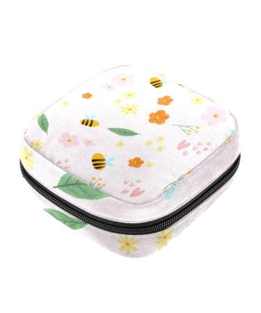 Guantierendiy Bee Flower Pattern Sanitary Napkin Storage Bag Large Capacity Menstrual Cup Pouch Girls Travel Portable Small Makeup Sanitary Pads Organizer Color 3