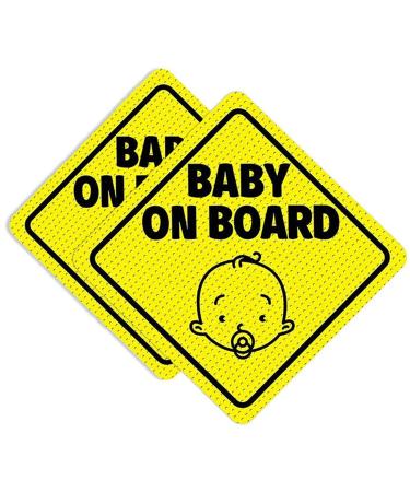 SIOPPKIK Baby on Board Sign 2 pieces Baby on Board Sign Car Self Adhesive Vinyl Caution Sticker for Driver Reflective at Night Waterproof(12.5cm Yellow)