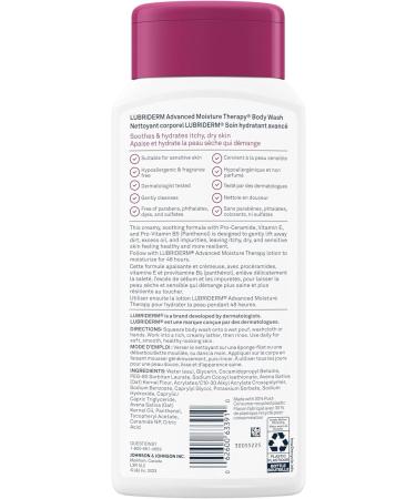 Lubriderm Advanced Moisture Therapy Body Wash Unscented Nourishing Cleanser with Pro-Ceramide Vitamin E & Pro-Vitamin B5 Gently Cleanses Itchy Dry Skin Fragrance Free Hypoallergenic 473mL - Buy Online on GoSupps.com
