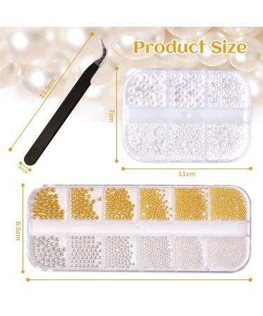 IOSPKKIO Nail Art Pearls - 2pcs Flat Back Charms Gold & Silver Mix with Tweezers - Ultimate Nail Design Accessories - Buy Online on GoSupps.com