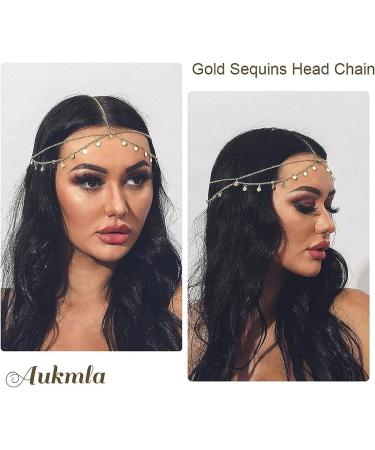 Aukmla Gold Sequins Head Chain Jewelry - Festival Halloween Hair Accessories for Women - Buy Online on GoSupps.com