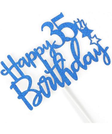 Tenhaisi Glittery Navy Blue Happy 35th Birthday Cake Topper Cake Topper for 35th Birthday Fabulous 35th Birthday Decoration - Buy Online on GoSupps.com