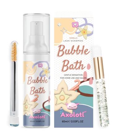 Axolotl Eyelash Extension Shampoo 60ml + Brush + Mascara Wand | Sensitive Formula Oil Free Cleanser| Paraben Free For Professional Use (Vanila)