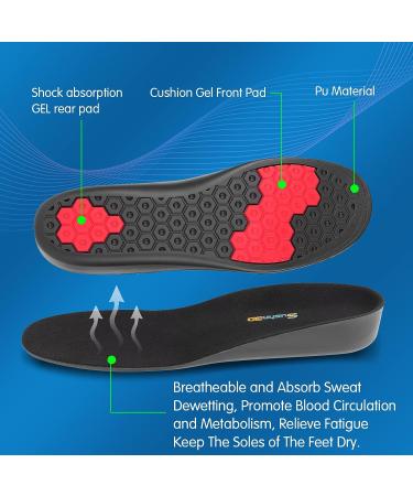 Sushn3D Plantar Fasciitis Insoles 35mm Height Increase | Memory Foam Arch Support | Shock Absorption Gel Inserts | Men 8 1/2-9 | Women 10 1/2-11 Deep Black L - Buy Online on GoSupps.com