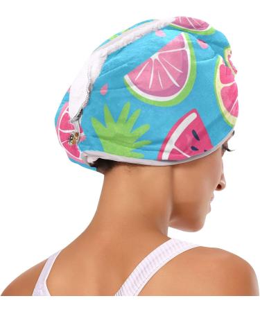 Rainbow Fruit Blue Hair Towel 2 Pack | Super Absorbent Quick Dry Hair Turbans for Women & Girls - Buy Online on GoSupps.com