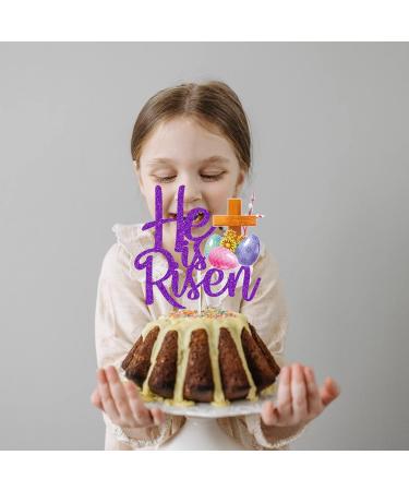 He is Risen Cake Topper Purple Glitter Jesus Easter Cake Pick for Jesus Easter Christian Holiday Cross Party Cake Decoration - Buy Online on GoSupps.com