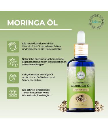 Lebbio Moringa Oil 100% Cold Pressed & Pure - Moringa Oleifera - First Pressure - Sun Mature Oleifera Seeds Vegan Skin Care Oil - Unrefined & Long Lasting  - Buy Online on GoSupps.com