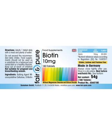 Fair & Pure - Biotin 10mg - Highly dosed - with 10000 mcg of Biotin per daily dose - Vegan - 180 tablets - Buy Online on GoSupps.com