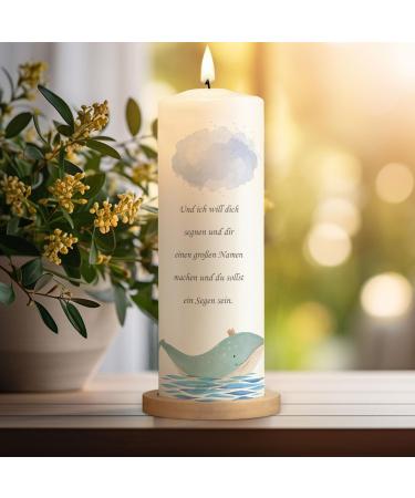 Personalized Gravure Printed Baptism Candle | Ark Rainbow Design | High-Quality Christening Gift for Boys & Girls | 250/80 mm Blue - Buy Online on GoSupps.com