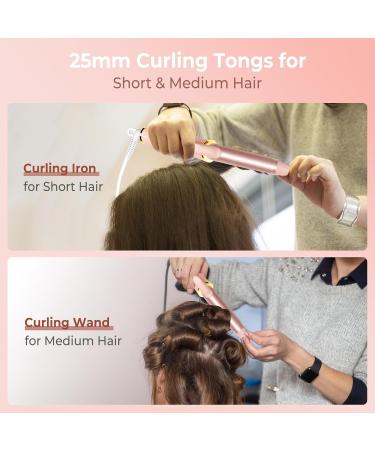 Mini Curling Tongs 25mm - Travel Hair Curler Iron, 5 Temp Settings, LED Display, Dual Voltage - Pink - Buy Online on GoSupps.com