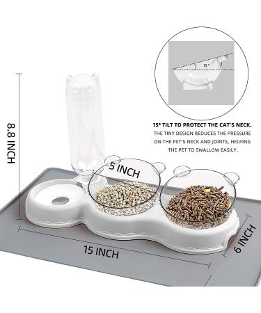 IFOUG Triple Cat Bowls Set with Waterproof Mat - Tilted Raised Food Dishes, Automatic Water Bottle - for Cats and Small Dogs (White) - Buy Online on GoSupps.com