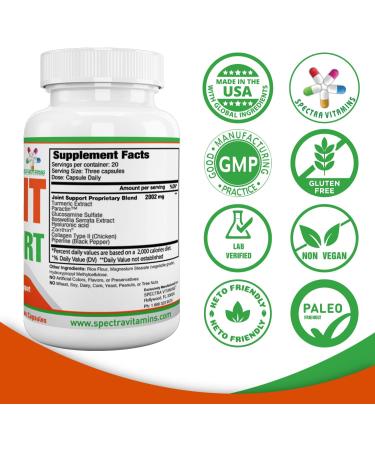 Spectra Vitamins Joint Support Supplement | Glucosamine, Turmeric, Boswellia, Collagen Type II | 60 Capsules - Buy Online on GoSupps.com