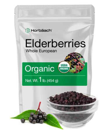 Organic Dried Elderberries | 1 lb Bulk Bag | European Whole | Non-GMO  Gluten Free | Sambucus Nigra | by Horbaach