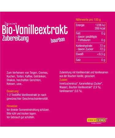 Decocino Organic Vanilla Extract 20ml - Alcohol-Free Vegan Bourbon Vanilla for Cakes Tarts & Drinks - Buy Online on GoSupps.com