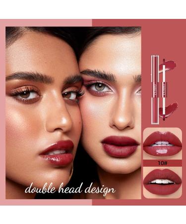 Rechoo 2in1 Lipstick Set - 6Pcs Double Brush Matt & Glossy Lip Gloss | Waterproof Long-Lasting Lip Tint in Pink & Dark Red | Perfect for Makeup (Set B) - Buy Online on GoSupps.com