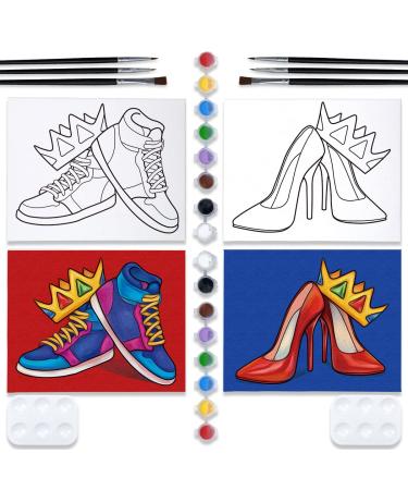 VOCHIC Couples Paint Party Kits Pre Drawn Canvas for Adults for Paint and Sip Date Night Games for Couples Painting kit 8x10 Crown High Heel Sneakers(2pack) Canvas Painting Kit 8x10