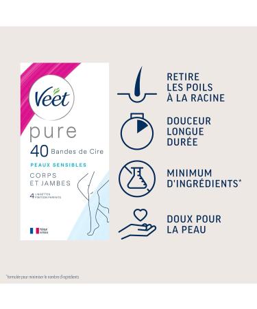 Veet Pure 40 Cold Wax Strips for Body and Legs - Sensitive Skin - Recommended by Dermatologists - Long-Lasting Hair Removal - Buy Online on GoSupps.com