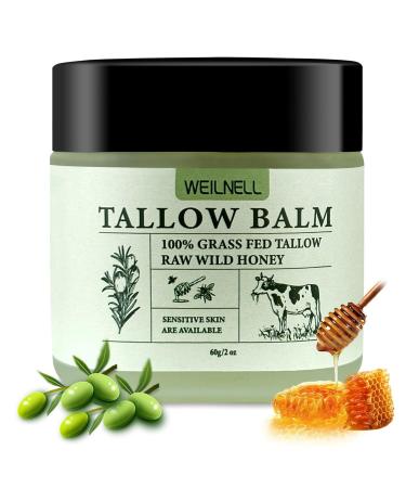 Beef Tallow and Honey Balm for Skin - All-Natural Moisturizer Hydrates and Nourishes the Skin Grass-Fed Beef Tallow & Honey Balm Blend Deeply Moisturizing for Face & Body Natural Skin Care Balm 2.0 oz