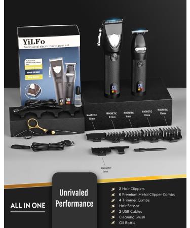 Professional Cordless Hair Clippers & Trimmer for Men - Rechargeable Grooming Kit with LCD Display, Self Haircut Head Shaver - Black - Buy Online on GoSupps.com
