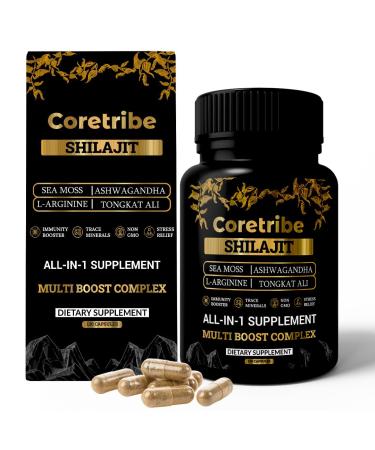 Coretribe Shilajit Capsules with Sea Moss & Ashwagandha for Men & Women 10 in 1 Himalayan Shilajit Supplements Fulvic Acid & Humic Acid Energy & Immune Support 120 Count